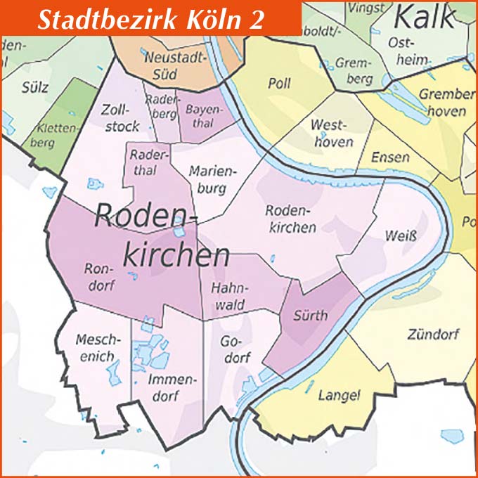 Der Stadtbezirk Köln 2 als Karte
